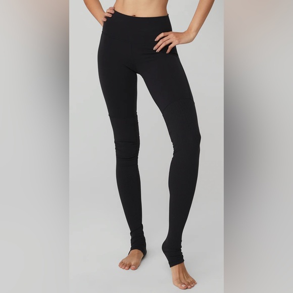 Alo Yoga Goddess Legging Black, Ribbed Studio-to-Street Pants Medium - Picture 1 of 6